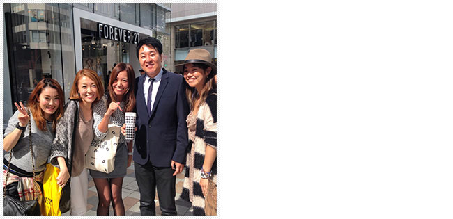 FOREVER 21 CEO チャン会長と。(左より;上田、渡邉、ひとりおいて、チャン会長、齋山)